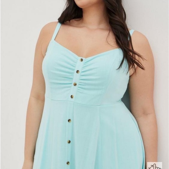 NWOT Torrid Textured Seafoam green button down Woven Midi Dress adjust strap 4X - Picture 3 of 7